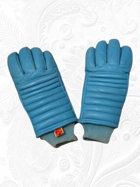 Vintage Blue Quilted Leather Ski gloves by Kombi- Ladies size Medium